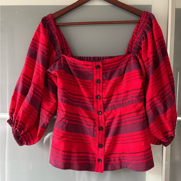 Women’s Striped Square Neck Balloon Sleeve Puffed Sleeve Blouse Top Size Small - Picture 1 of 9